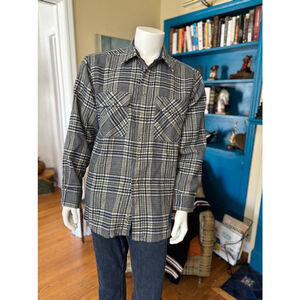 Men's David Taylor Plaid Flannel Shirt Size L Blue Beige